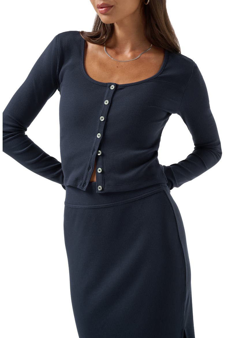 Cloud Long Sleeve Rib Button-Up Cardigan, Main, color, NAVY BLAZER