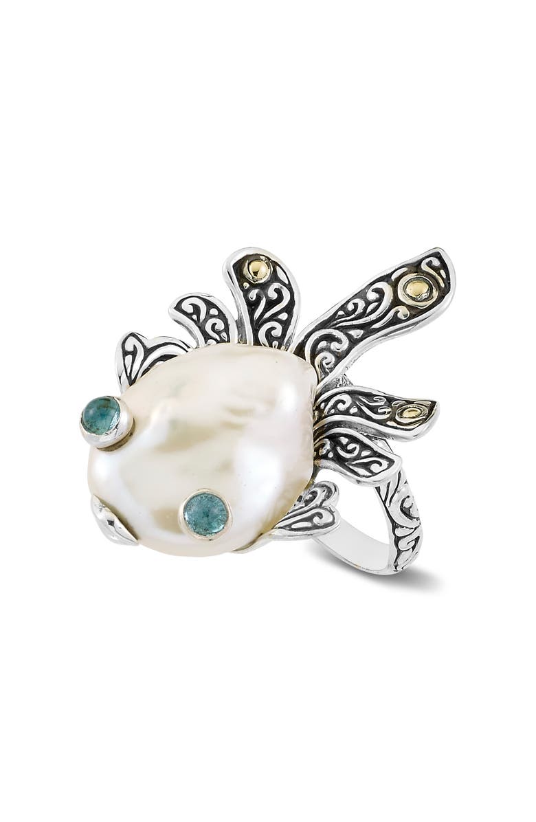 SAMUEL B. Sterling Silver & 18K Gold Blowfish Pearl Ring, Alternate, color, White