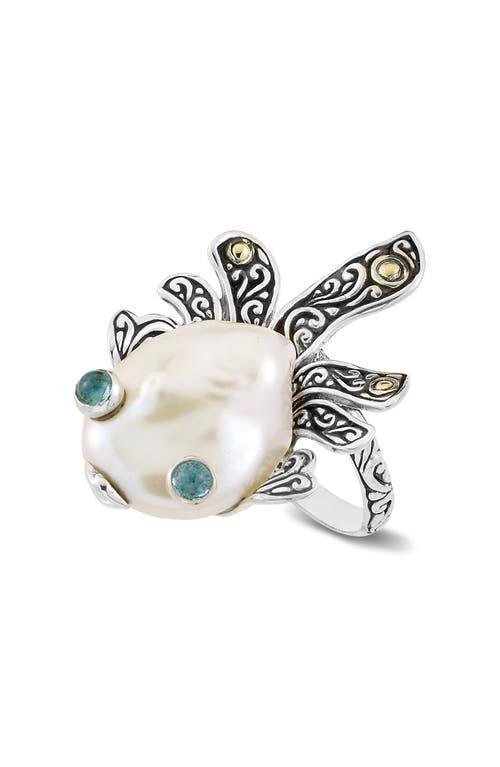 Samuel B. Silver & 18k Blue Topaz & Pearl Ring In Silver
