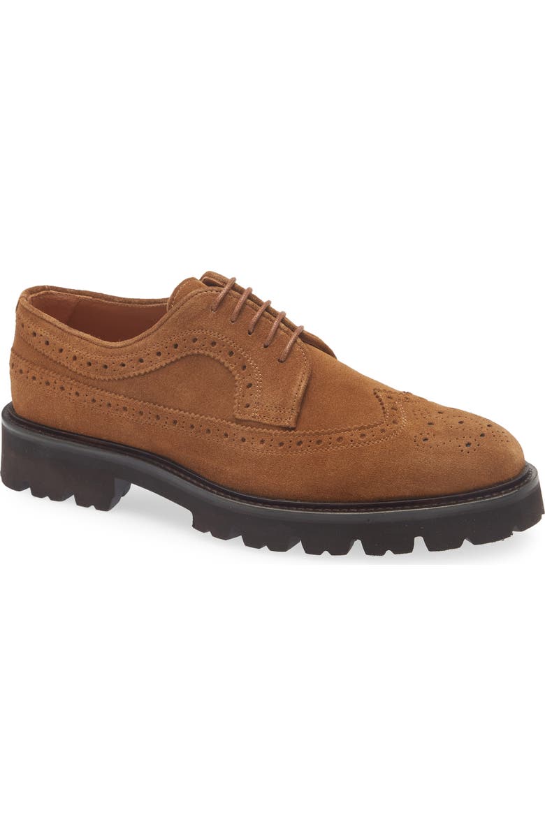 Gentle Souls Faro Wingtip Brogue Derby, Main, color, Tan Suede