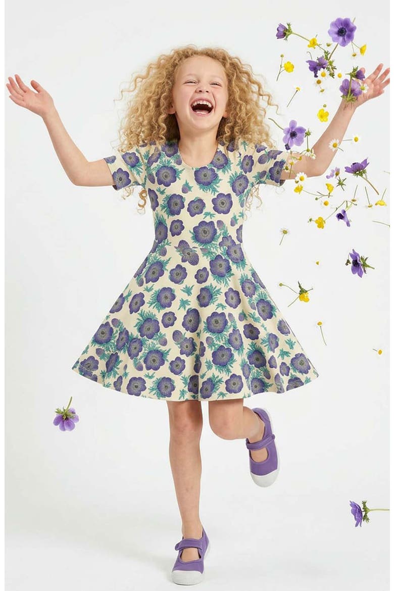 Organic Cotton Short Sleeve Print Twirl Dress, Alternate, color, Purple Poppy