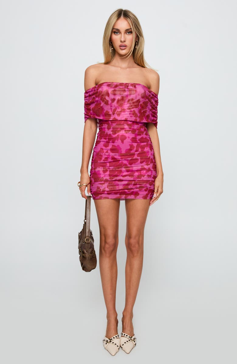 Princess Polly Hotseat Off the Shoulder Mesh Minidress, Alternate, color, Pink