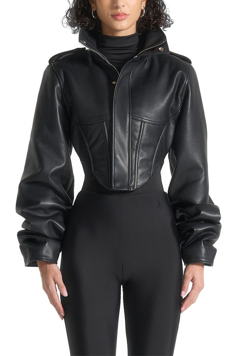Solange Tacked Sleeve Corset Jacket, Main, color, Black
