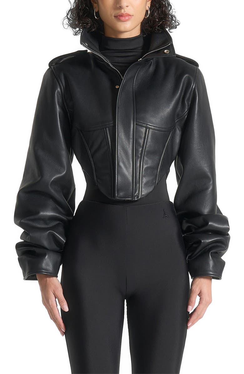 Manière De Voir Solange Tacked Sleeve Corset Jacket, Alternate, color, Black