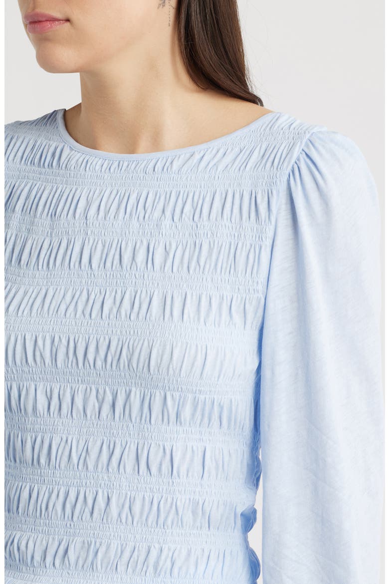 Smocked Boat Neck Long Sleeve Cotton Top, Alternate, color, SKY BLUE