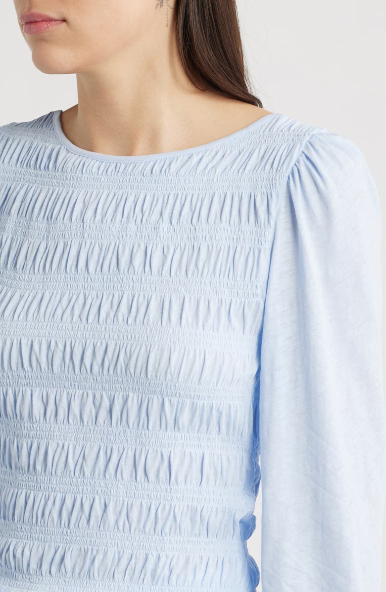 Madewell Smocked Boat Neck Long Sleeve Cotton Top, Alternate, color, Sky Blue