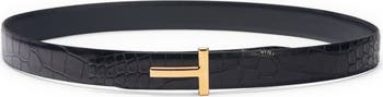 T Icon Reversible Croc Embossed Patent Leather Belt