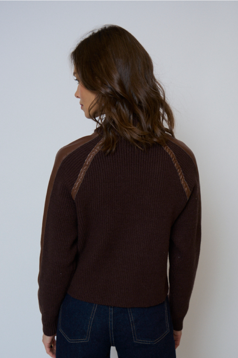Atlas Raglan Leather Trim Zip Up, Alternate, color, CHOCOLATE