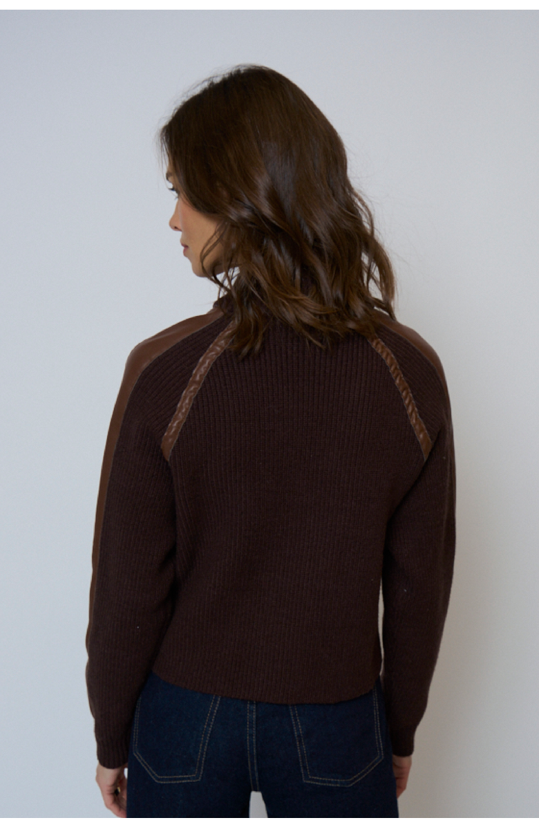 Central Park West Atlas Raglan Leather Trim Zip Up, Alternate, color,