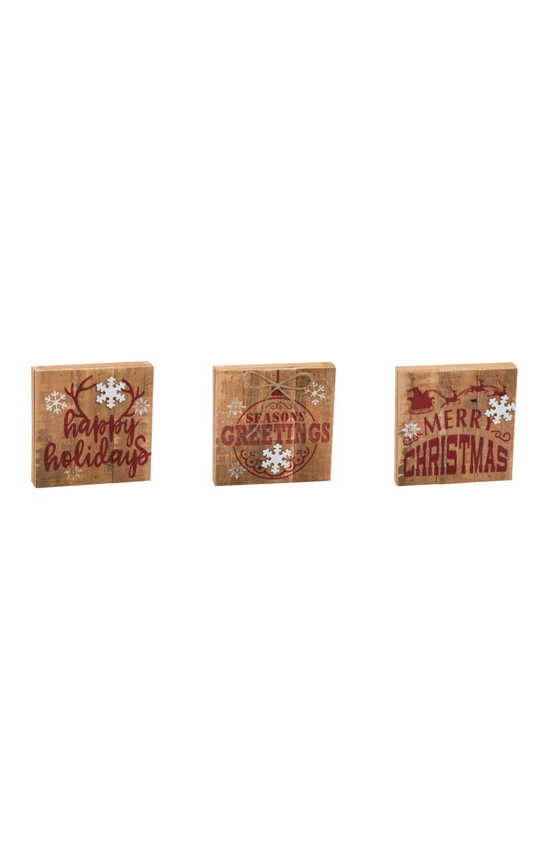 Transpac Wood Merry Christmas Block Set of 3 Home Decorations, Main, color, Red