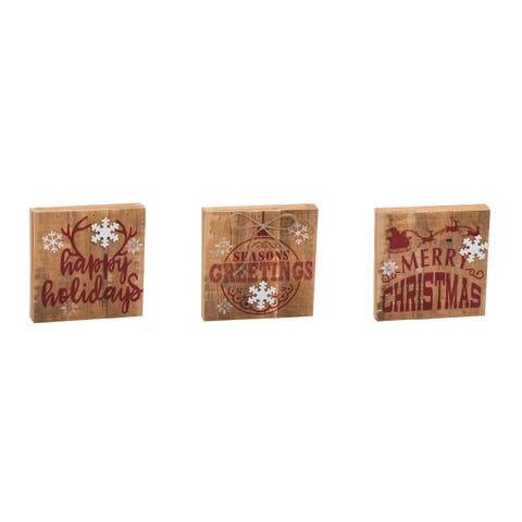 Wood Merry Christmas Block Set of 3 Home Decorations