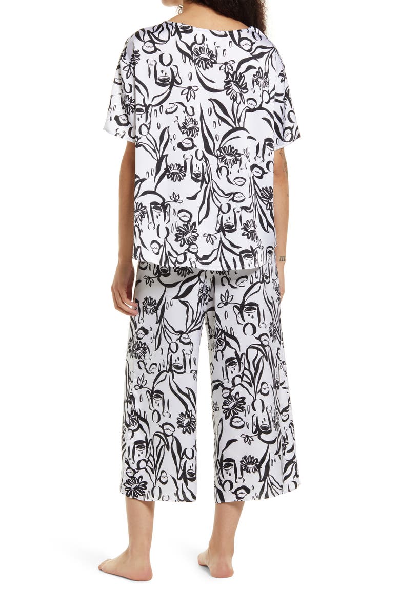Cristina Martinez Satin Crop Pajamas, Alternate, color, BLOOMING FACES INVERT