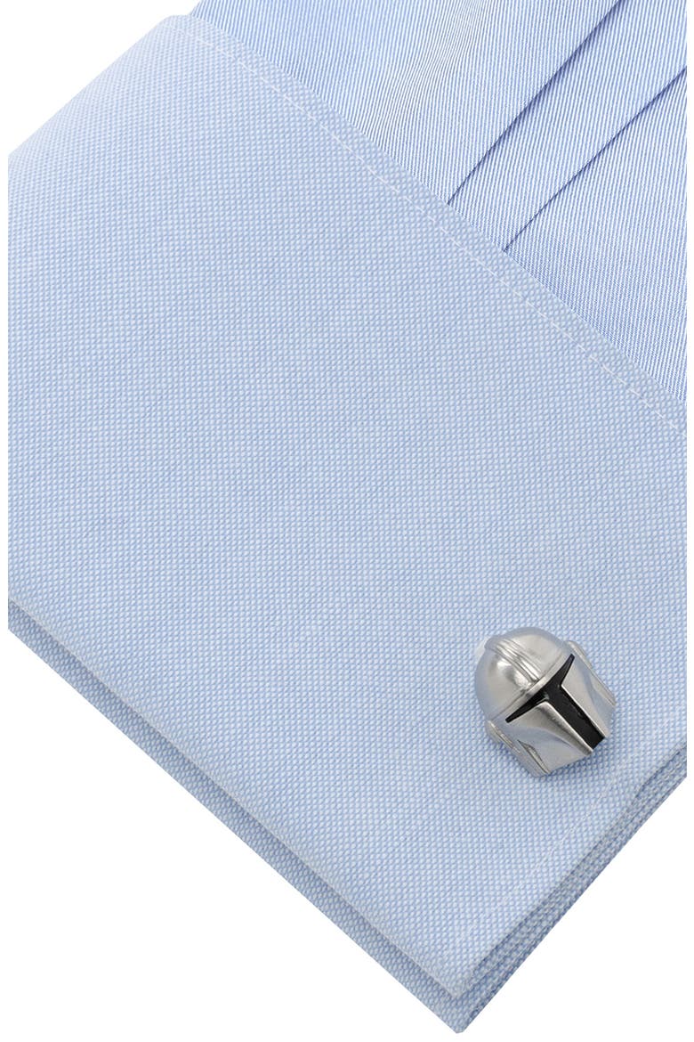 3D Mandalorian Cuff Links, Alternate, color, SILVER