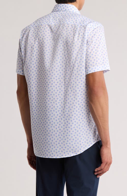 David Donahue Print Short Sleeve Sport Shirt In White