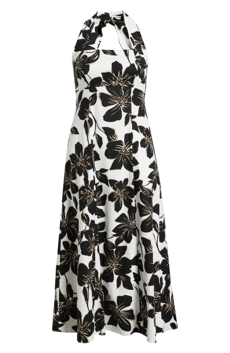 Open Edit Linen Blend Halter Midi Dress, Alternate, color, White- Black Trop Bloom