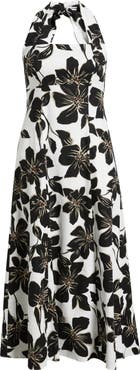 Open Edit Linen Blend Halter Midi Dress