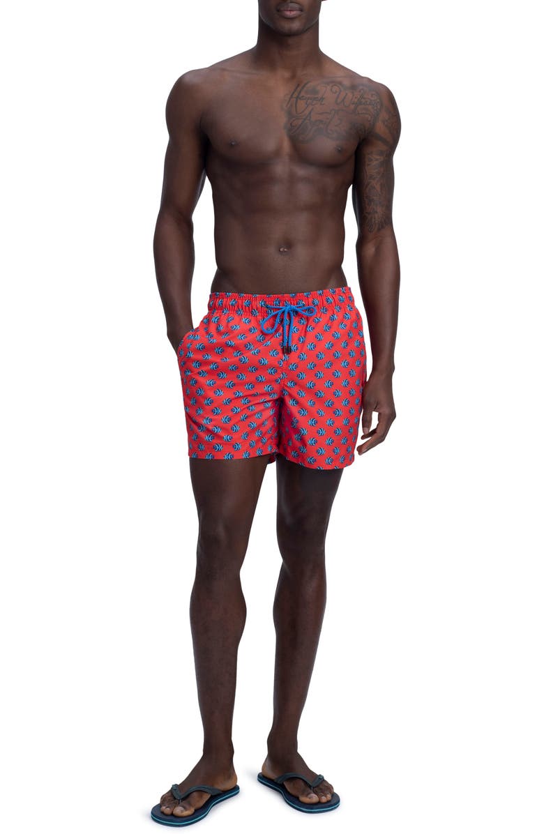 Bugatchi Neat Print Swim Trunks, Alternate, color, 