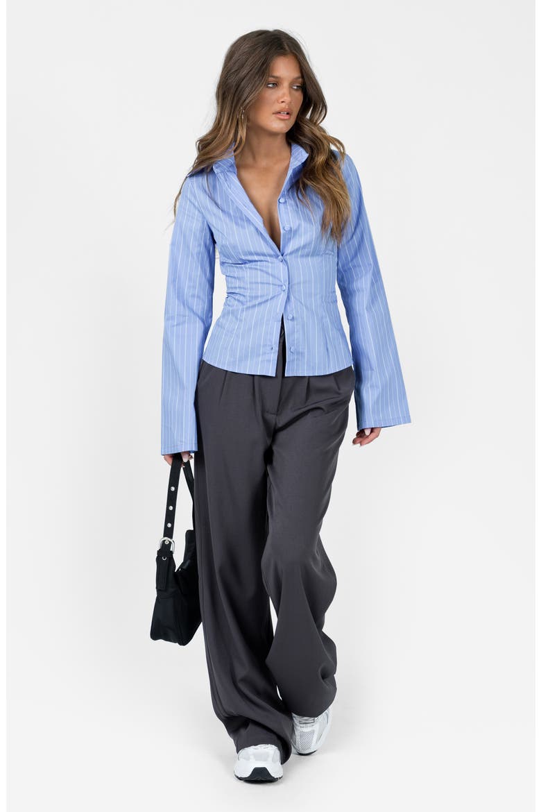 Anni Pinstripe Button-Up Shirt, Alternate, color, BLUE