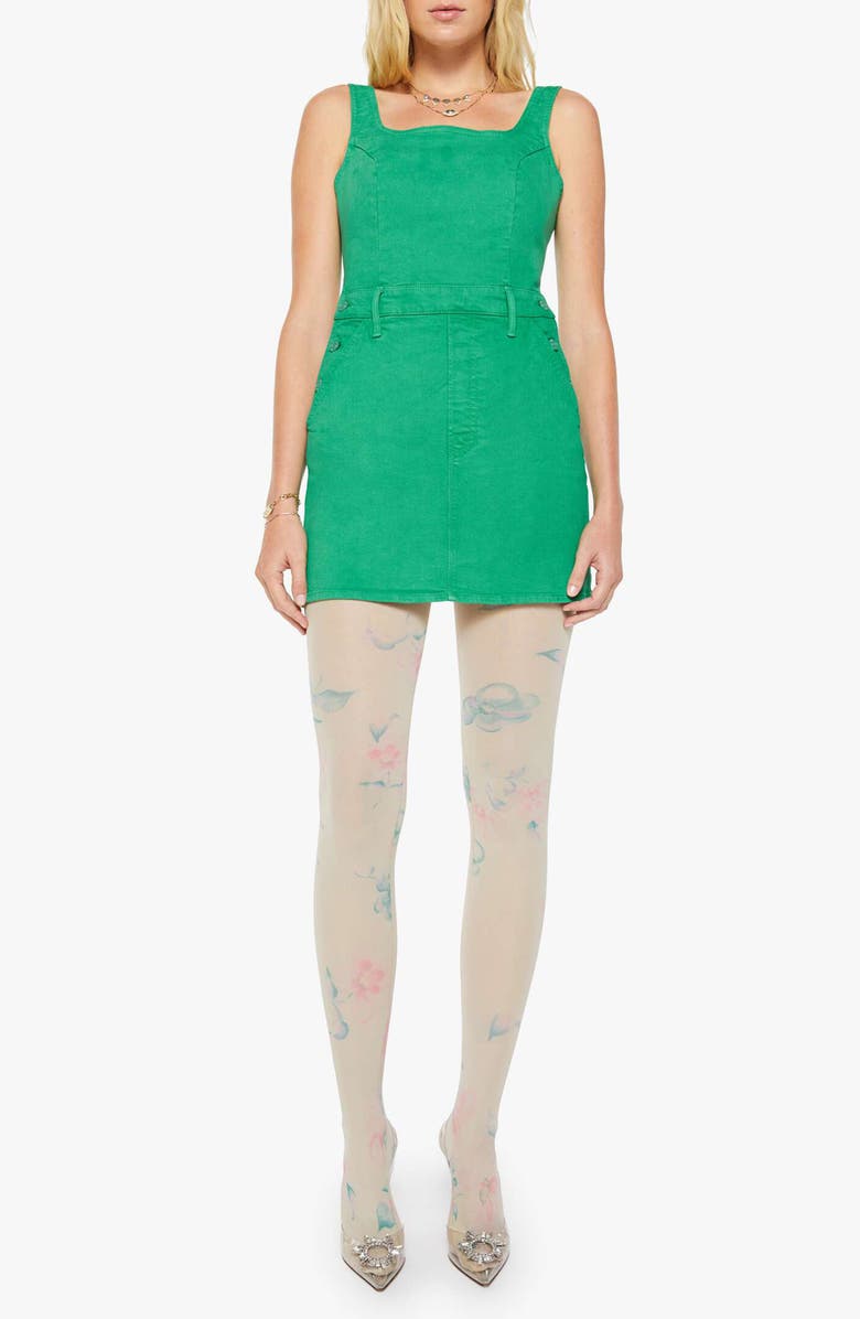 MOTHER The Over It Denim Minidress, Main, color, Holly Green