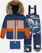 Deux par Deux Play Faux Fur Hood Jacket & Bear Pants Two Piece Snowsuit