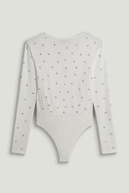 Nocturne Embellished V-neck Long-sleeve Bodysuit In White