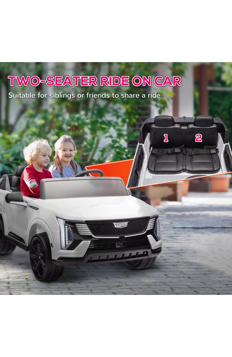Qaba 2-Seat Licensed Cadillac Escalade Kids Electric Truck, 12V, Remote, 4 Spring Suspension Wheels, Lights, Horn, Alternate, color, White