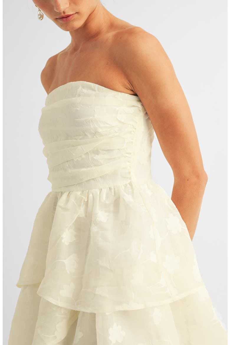Milan Floral Jaquard Strapless Tiered Gown, Alternate, color, CREAM