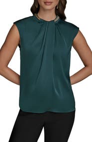Donna Karan New York Twist Neck Hardware Sleeveless Top