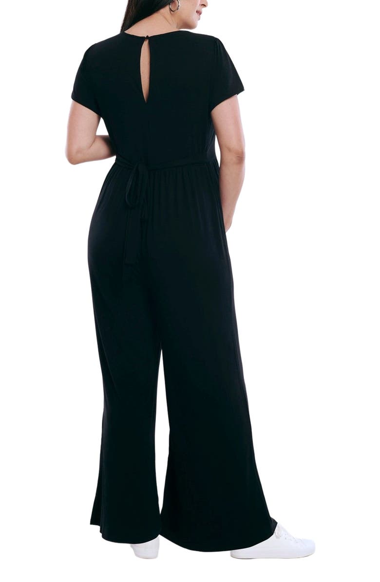 MOTHERHOOD MATERNITY Short Sleeve V-Neck Flare Leg Jumpsuit, Alternate, color, Black