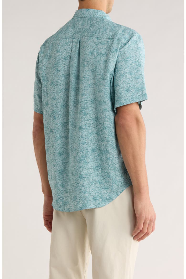 Etched Hibiscus Short Sleeve Button-Up Shirt, Alternate, color, BRISTOL BLUE