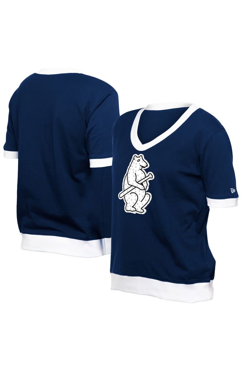 New Era Women's New Era  Navy Chicago Cubs Game Day Rhinestone V-Neck T-Shirt, Alternate, color, Navy