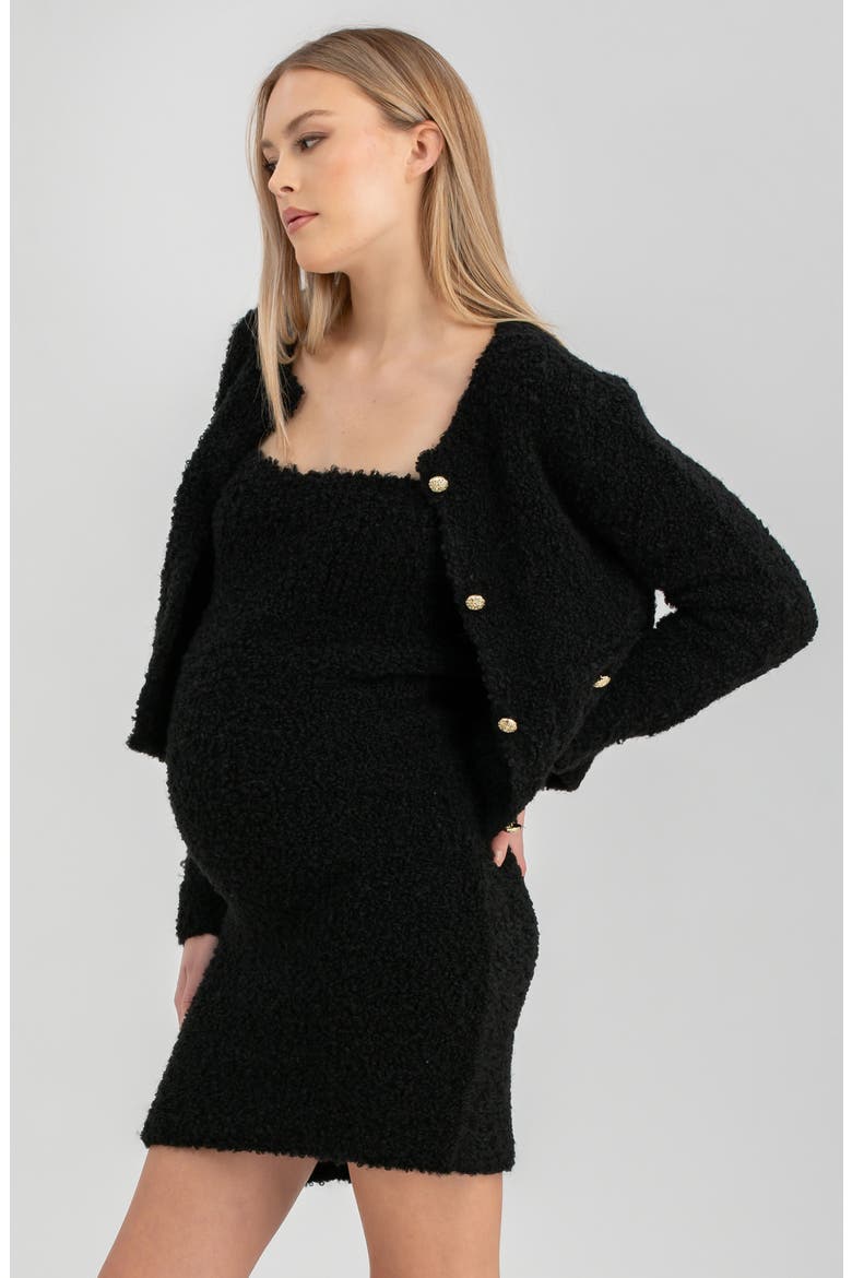 Verbier Strapless Bouclé Maternity Minidress, Alternate, color, BLACK