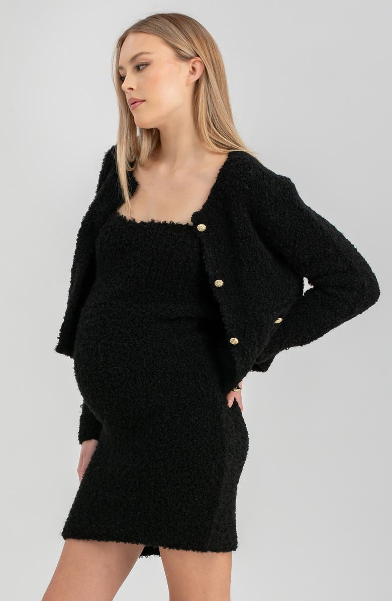 PIETRO BRUNELLI MATERNITY Verbier Strapless Bouclé Maternity Minidress, Alternate, color, Black