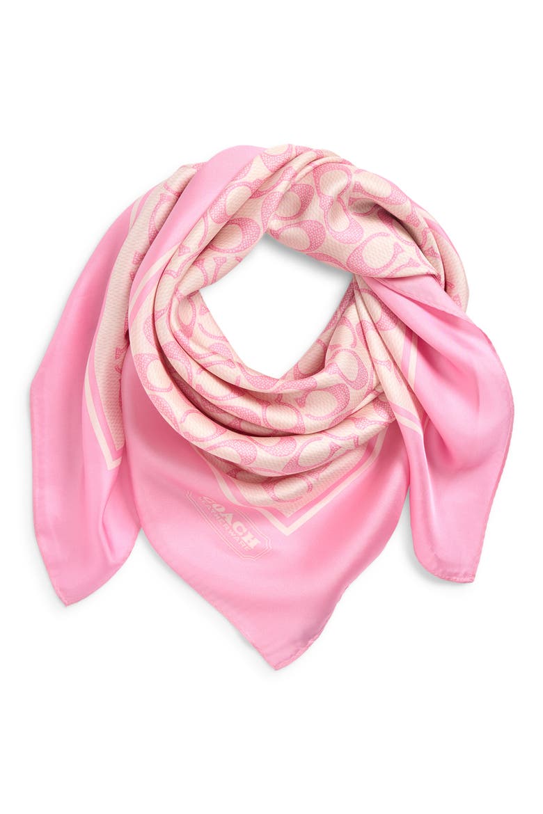 Textured Signature Logo Square Silk Scarf, Alternate, color, SOFT PINK
