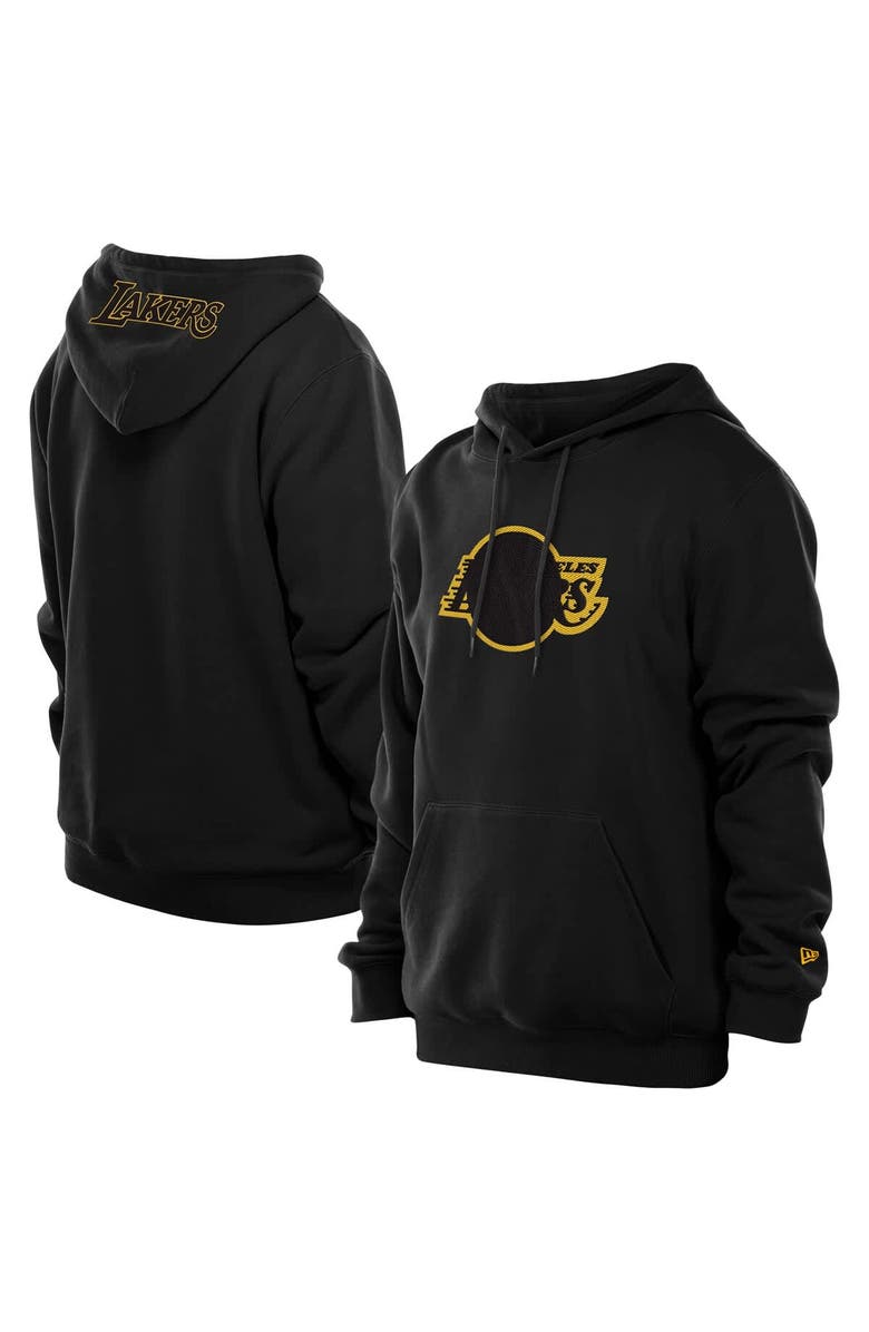 New Era Men's New Era Black Los Angeles Lakers Tonal Color Pop Premium Pullover Hoodie, Main, color,