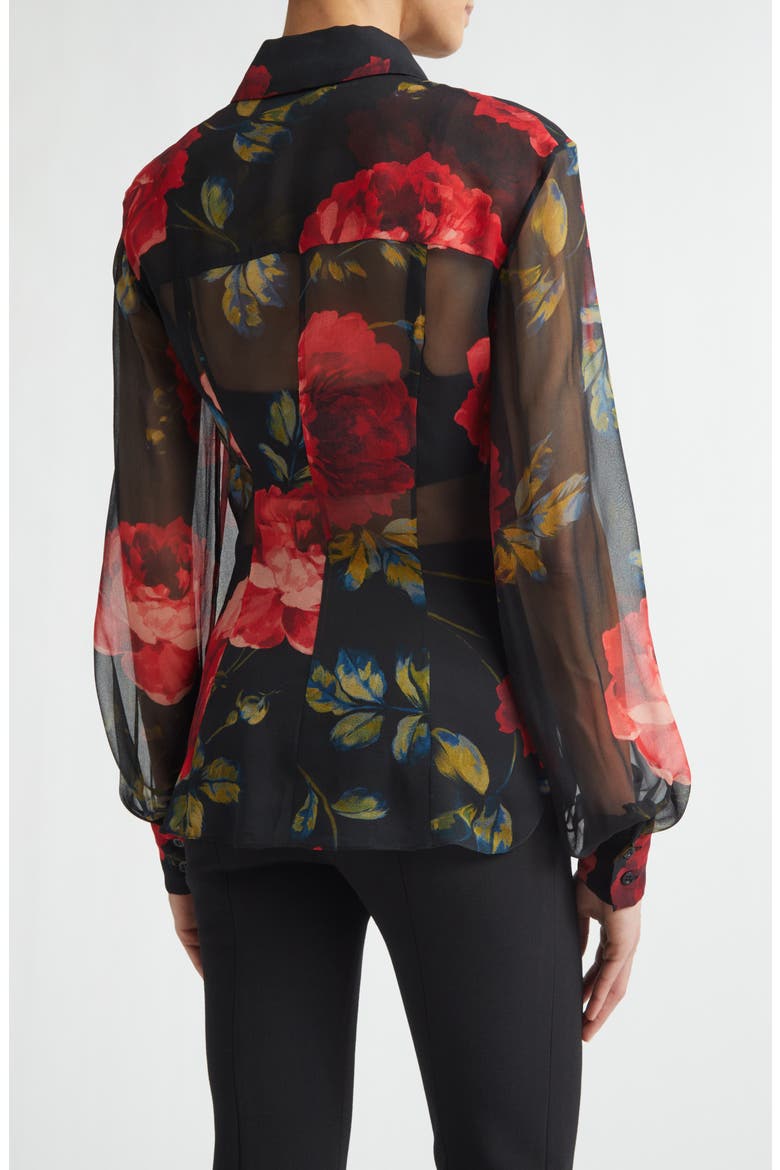 Isabella Sheer Silk Chiffon Button-Up Shirt, Alternate, color, BLACK MULTI