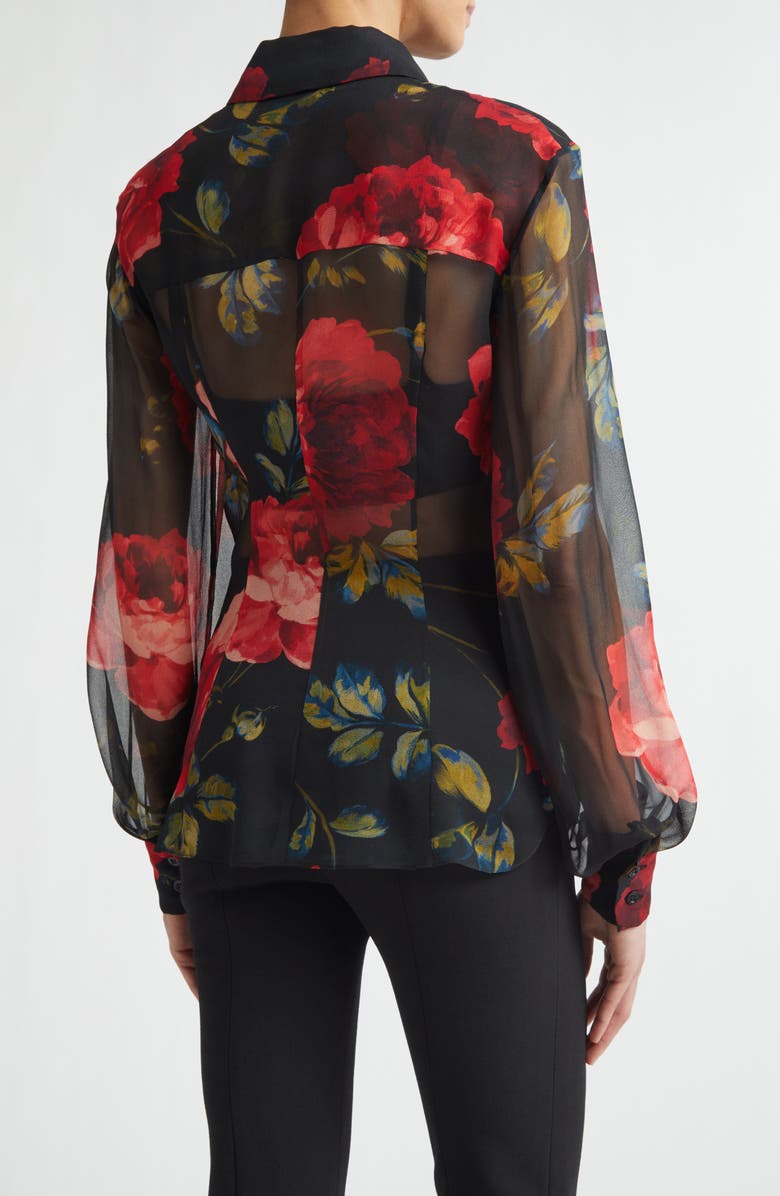 Carolina Herrera Isabella Sheer Silk Chiffon Button-Up Shirt, Alternate, color, Black Multi