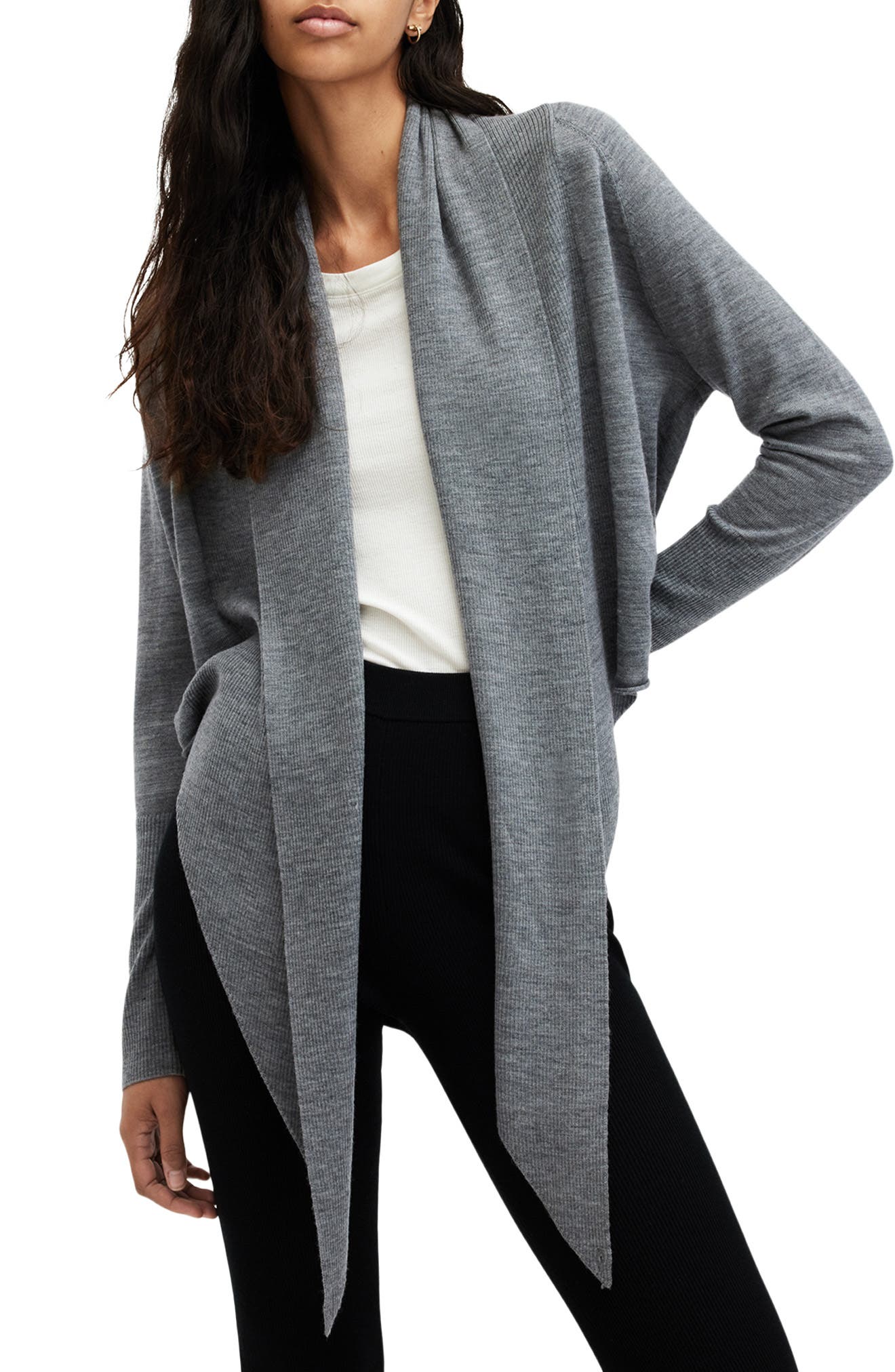 AllSaints Wasson Pirate Wrap Merino Wool Cardigan (Women) | Nordstrom
