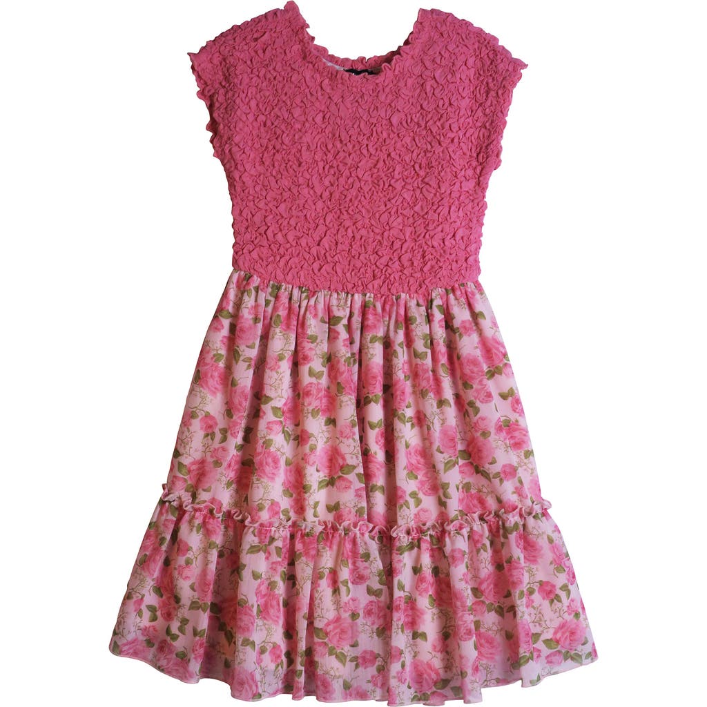Zunie Kids' Floral Flounce Skirt Dress In Pink