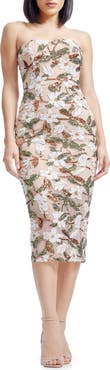 Dress the Population Shailene Sequin Floral Strapless Midi Cocktail Dress