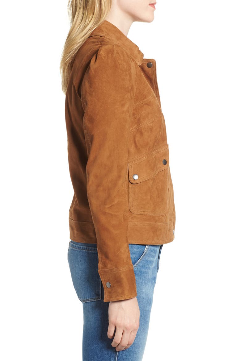 Stitch Detail Suede Jacket, Alternate, color, TAN COGNAC
