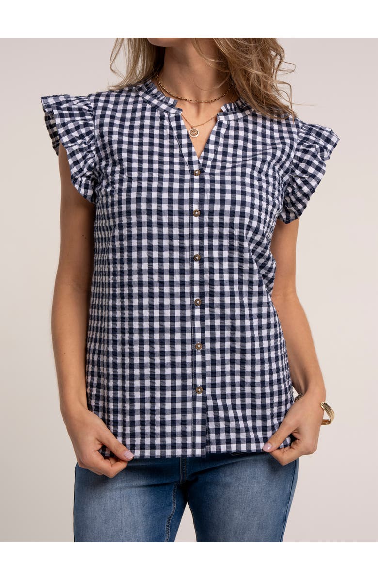 Brakeburn Bia Gingham Flutter Sleeve Blouse, Alternate, color, Navy