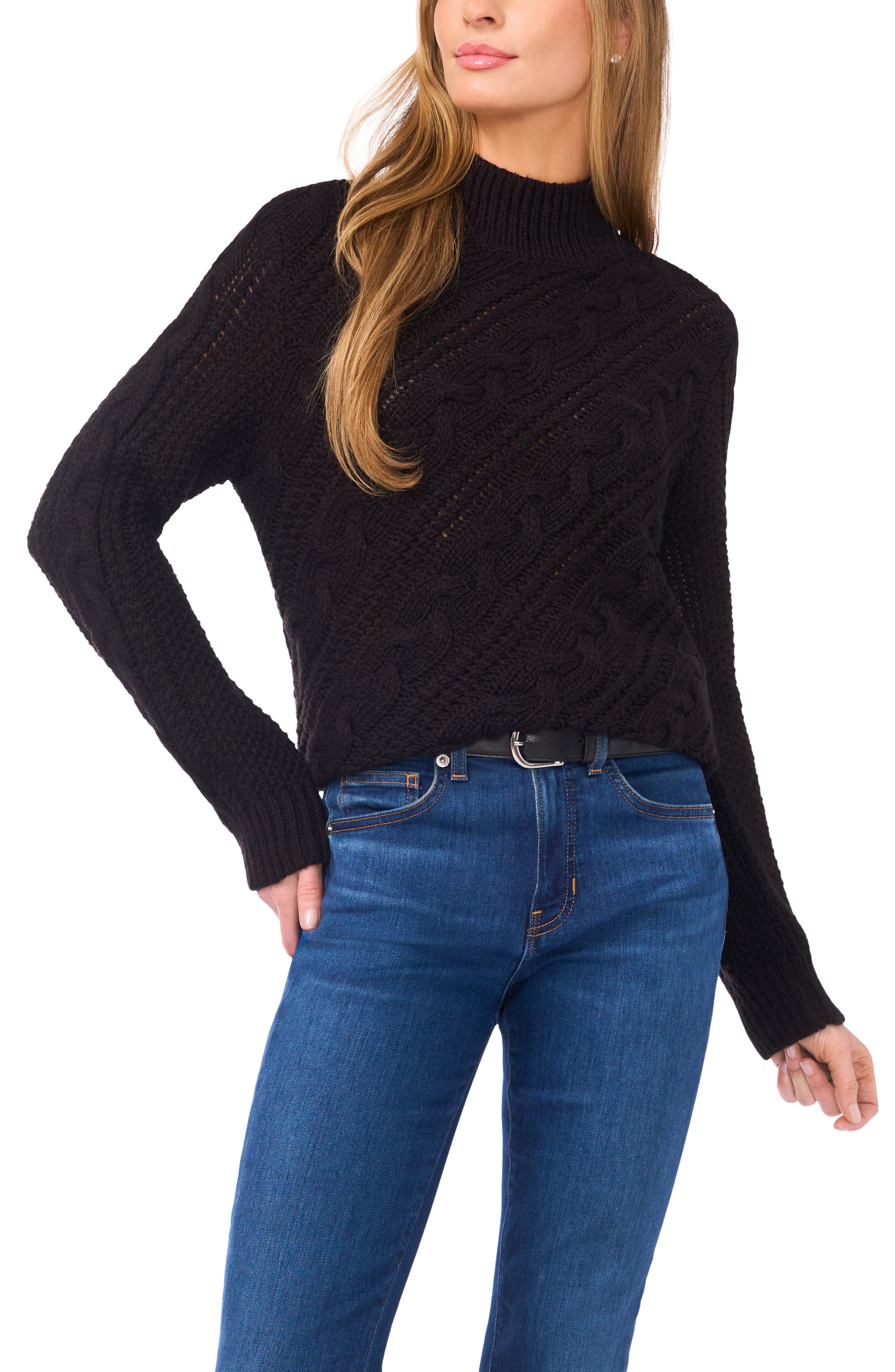 Halogen® Diagonal Cable Mock Neck Sweater