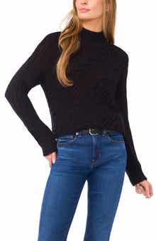 Halogen® Diagonal Cable Mock Neck Sweater
