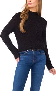 Halogen® Diagonal Cable Mock Neck Sweater