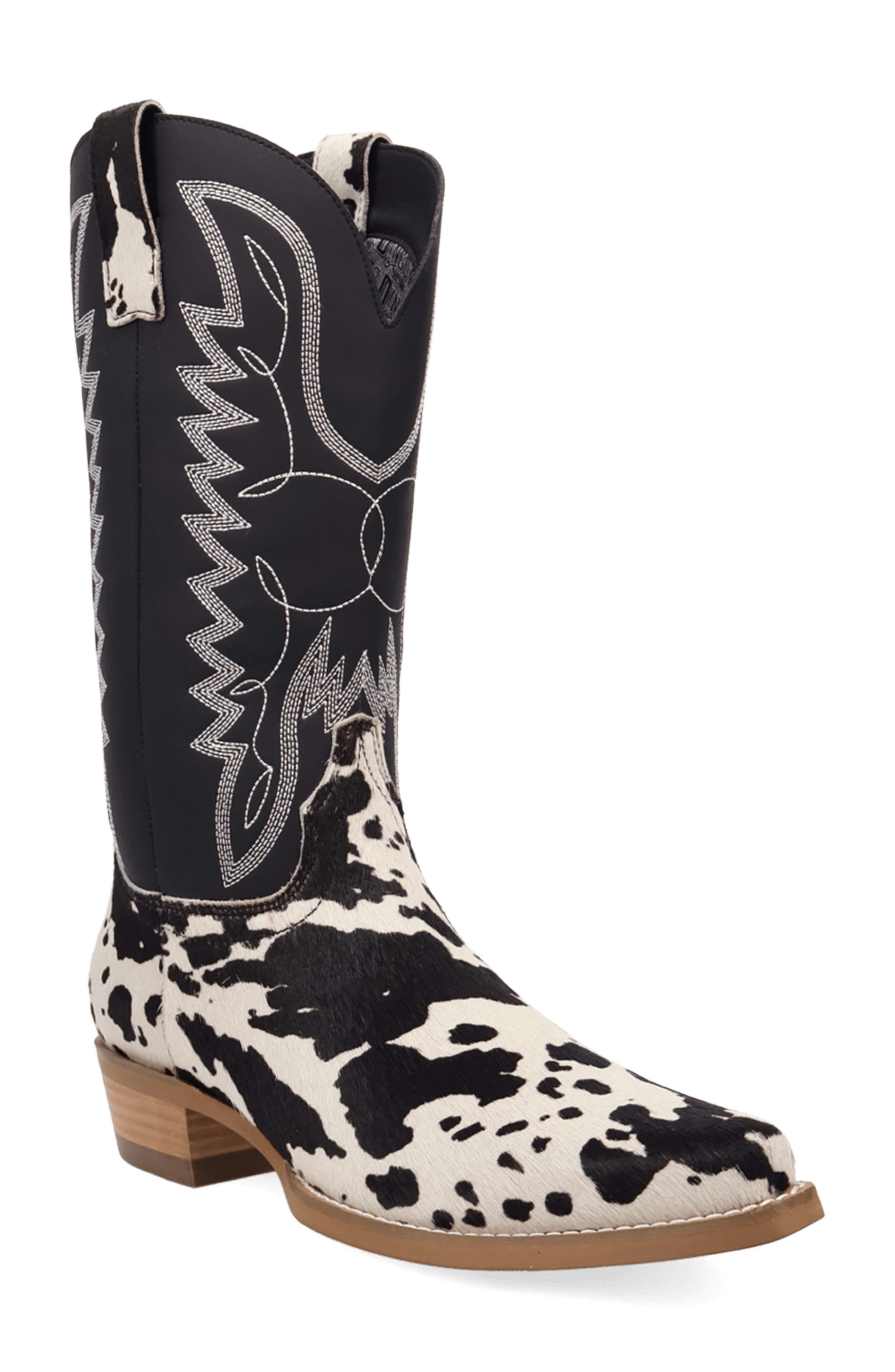 Bull's Eye Western Boot, Main, color, BLACK COW PRINT