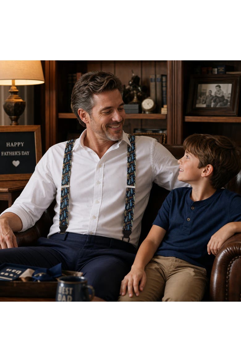 Father Knows Best Silk Button End Suspenders, Alternate, color, Navy Blue