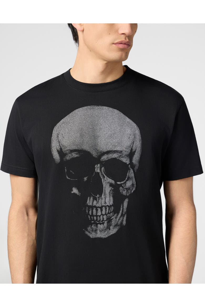 Round Neck T-Shirt Glitter Skull Men, Alternate, color, black