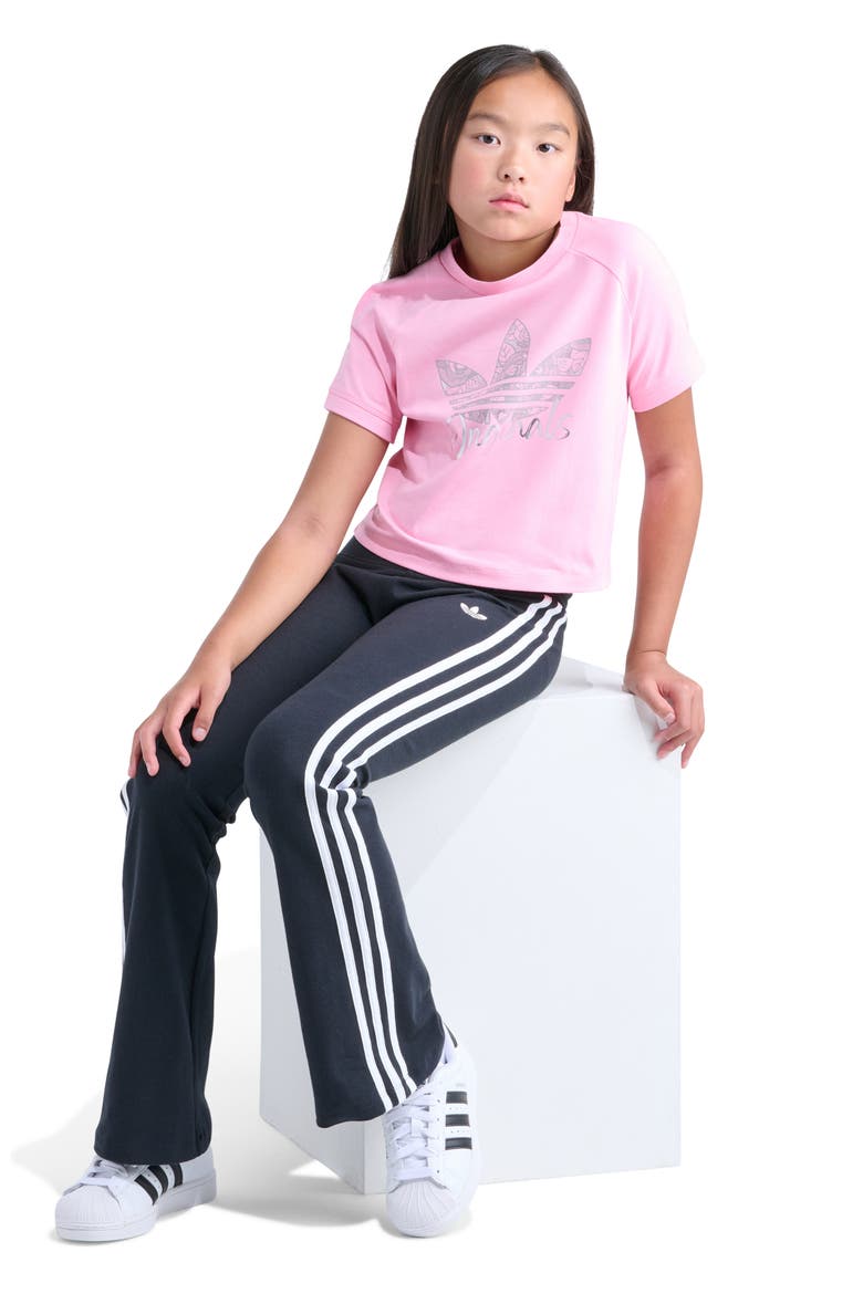 Kids' 3-Stripes Stretch Cotton Flare Leggings, Alternate, color, BLACK