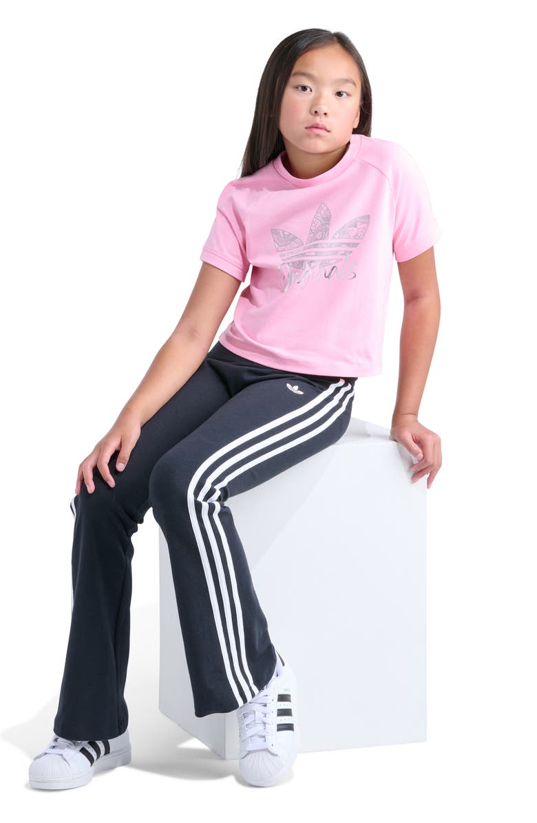 adidas Kids' 3-Stripes Stretch Cotton Flare Leggings, Alternate, color, Black